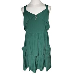 Banana Republic Heritage Silk Green Ruffle Dress with‎ Pockets Women's Size 10